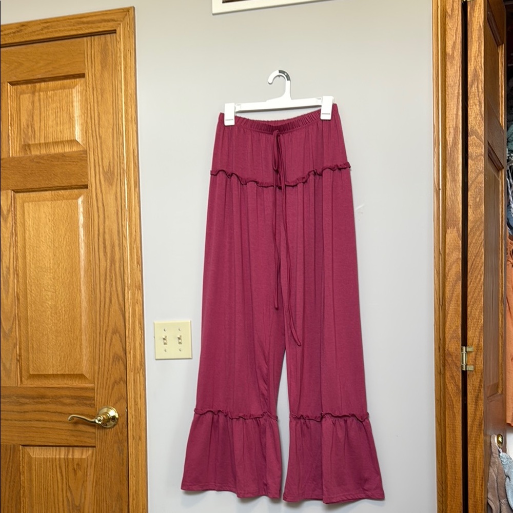 SHEIN Ruffled Wide-Leg Pants in Berry